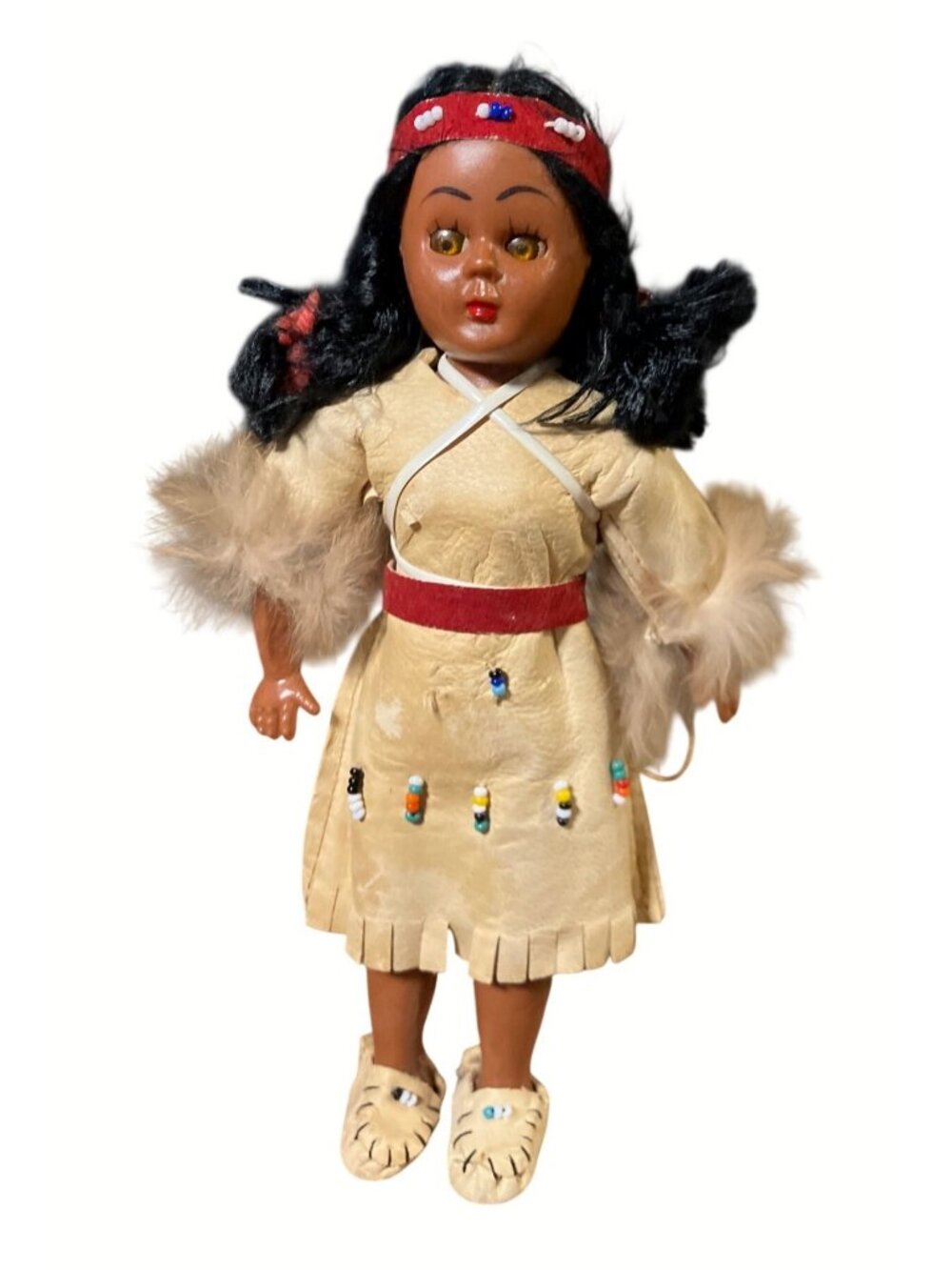 Native American Inspired Doll With Baby Faux Leather Outfit Bead Details